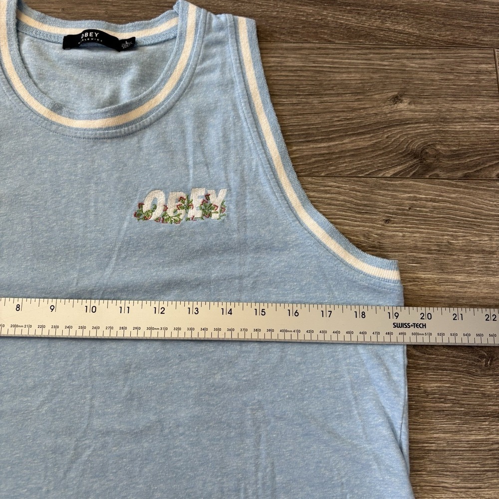 Obey Men's Women's Unisex Tank Top Blue Flowers L Sleeveless Summer Casual Top - Picture 3 of 10